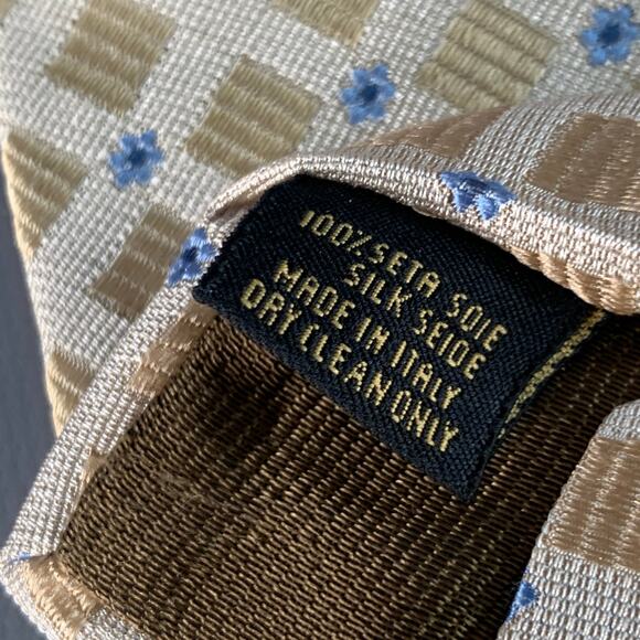 CORNELIANI Beige Light Blue Abstract Floral Silk Jacquard Tie - Picture 5 of 5